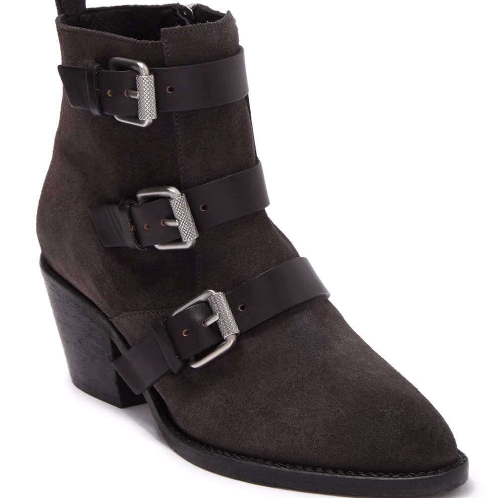 NIB $348 ALLSAINTS Lulu Triple Buckle Ankle Suede Leather Boot - size 7!